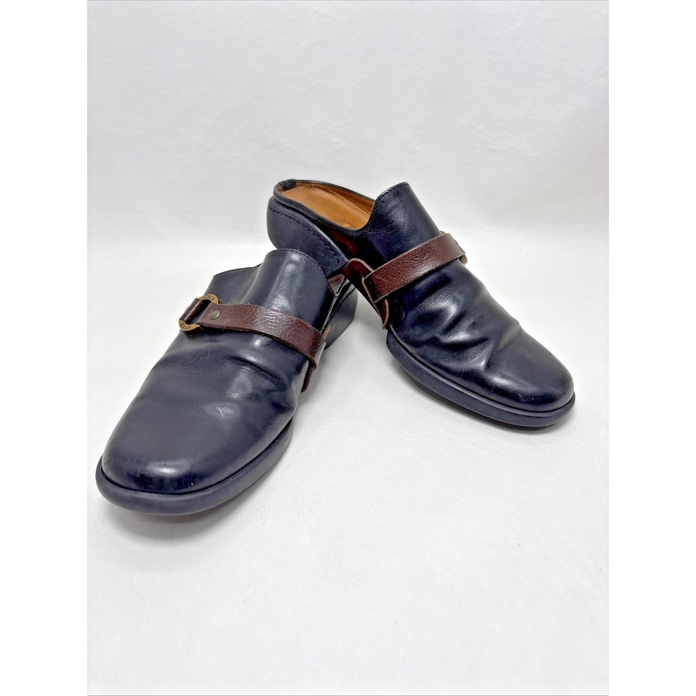 Cole Haan Country Black Leather Harness Mules Women Size 6.5 B Italy Slide On